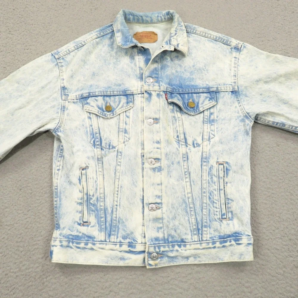 VINTAGE Levis Denim Jacket Large Made in USA Acid Wash Custom Trucker Type II